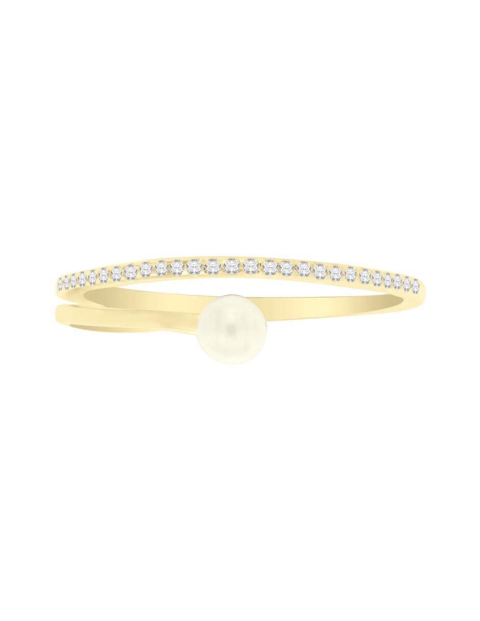 Anillo Jamilet 14 K de oro diamante y perla brillante