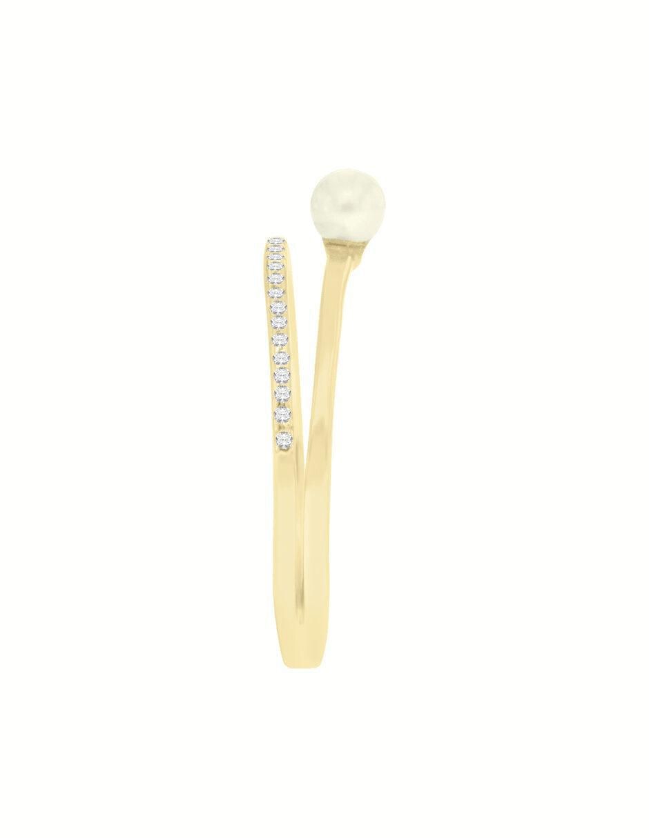 Anillo Jamilet 14 K de oro diamante y perla brillante 3