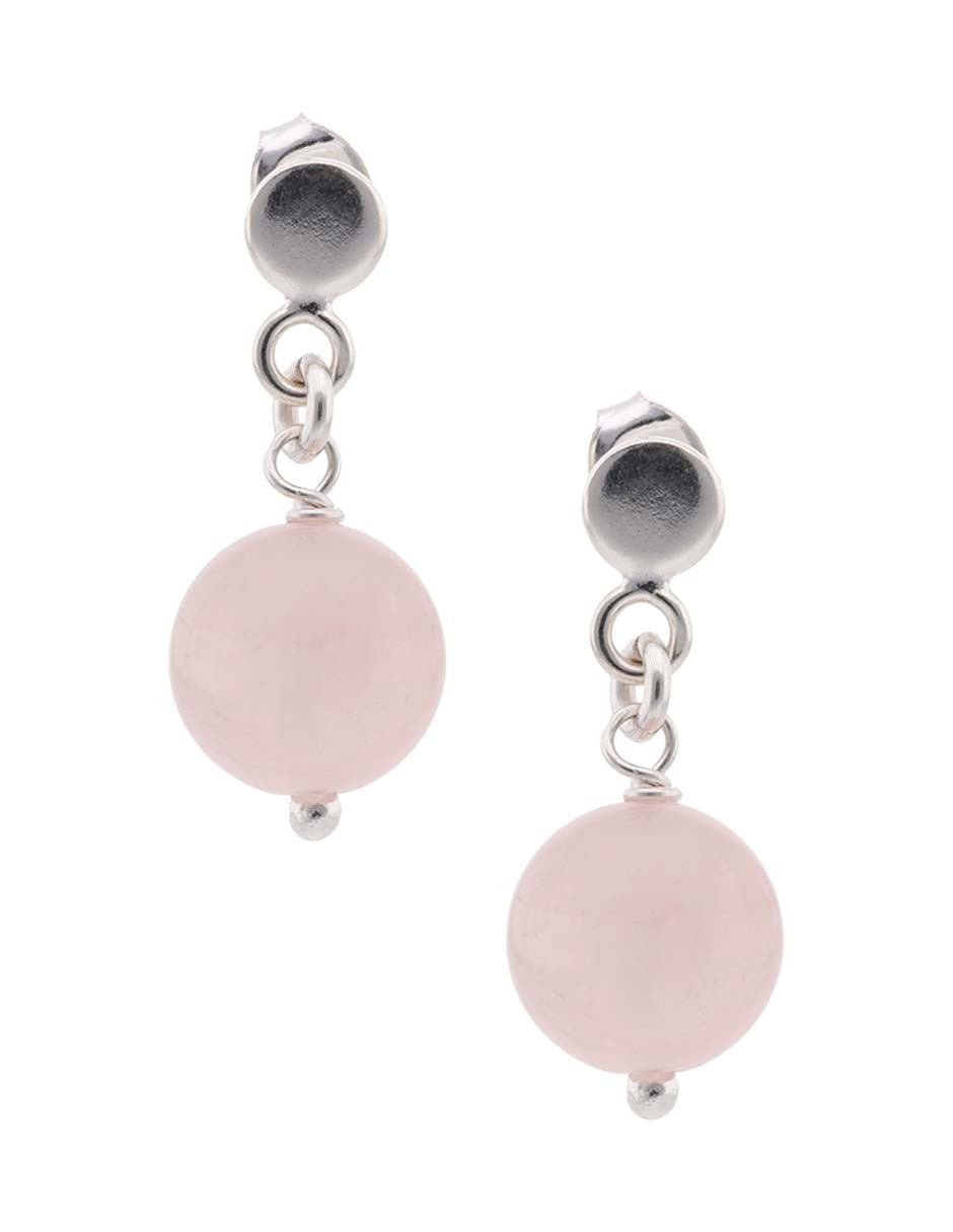 Aretes cortos de esfera E& de plata P 925 con acabado brillante cuarzo rosa