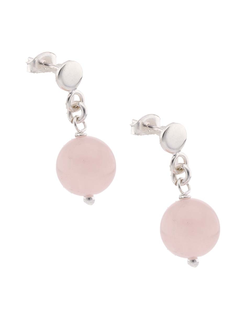 Aretes cortos de esfera E& de plata P 925 con acabado brillante cuarzo rosa 5