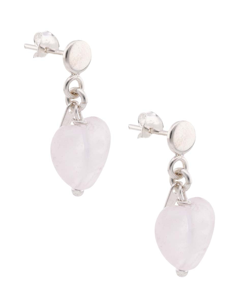 Aretes cortos de corazón de plata P 925 con acabado brillante cuarzo rosa 2