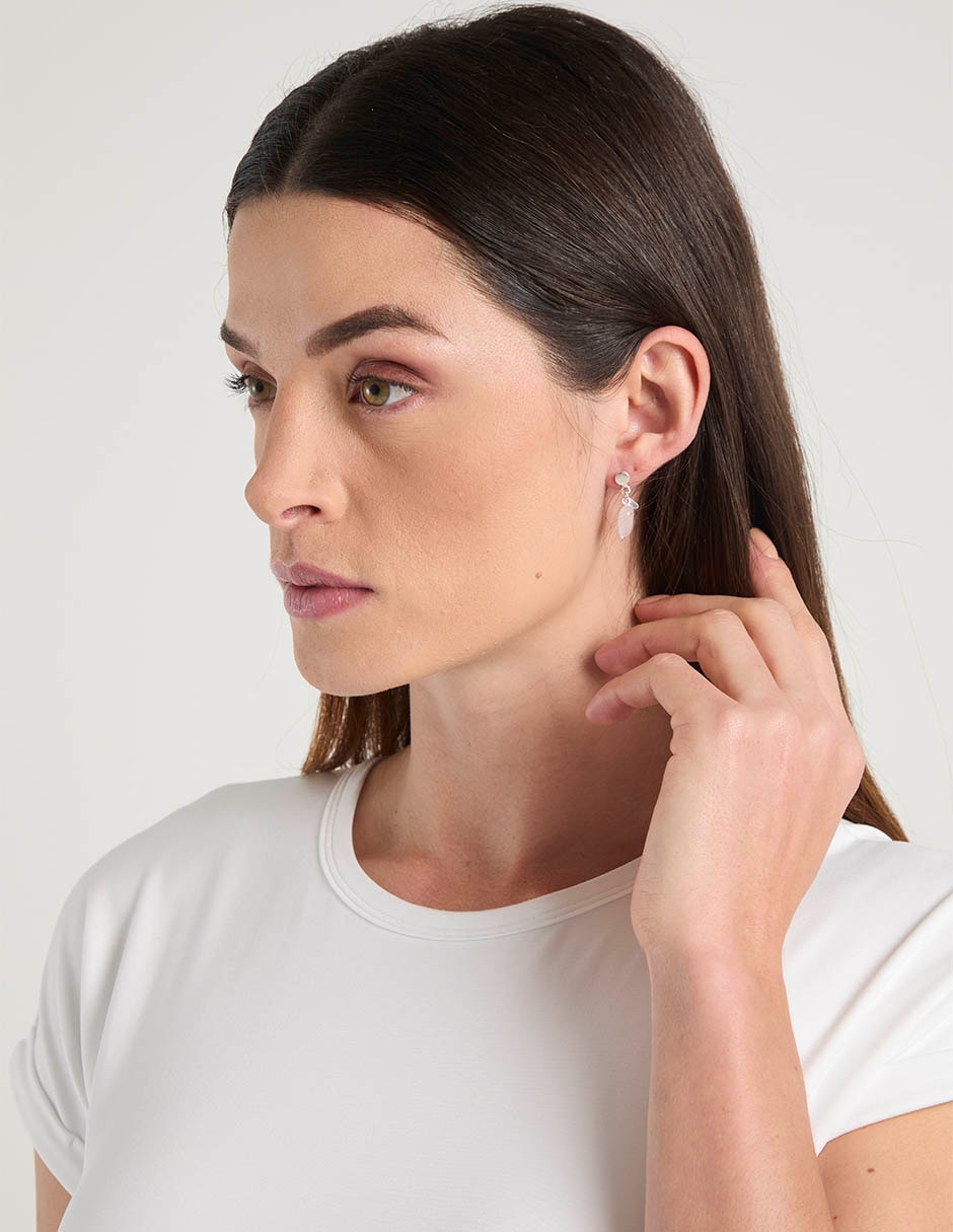 Aretes cortos de corazón de plata P 925 con acabado brillante cuarzo rosa 4