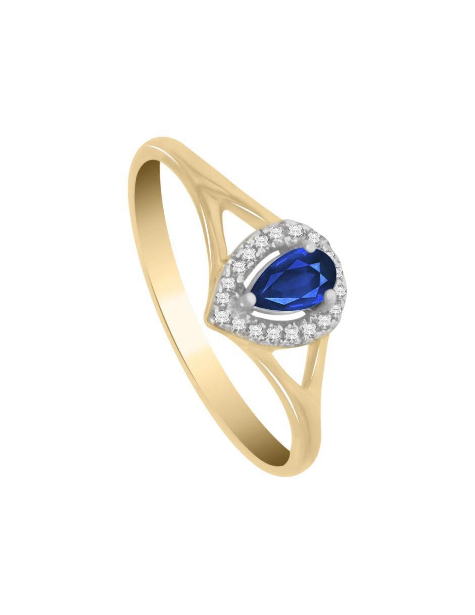 Anillo Cristina 14 K de oro zafiro y diamante brillante 2