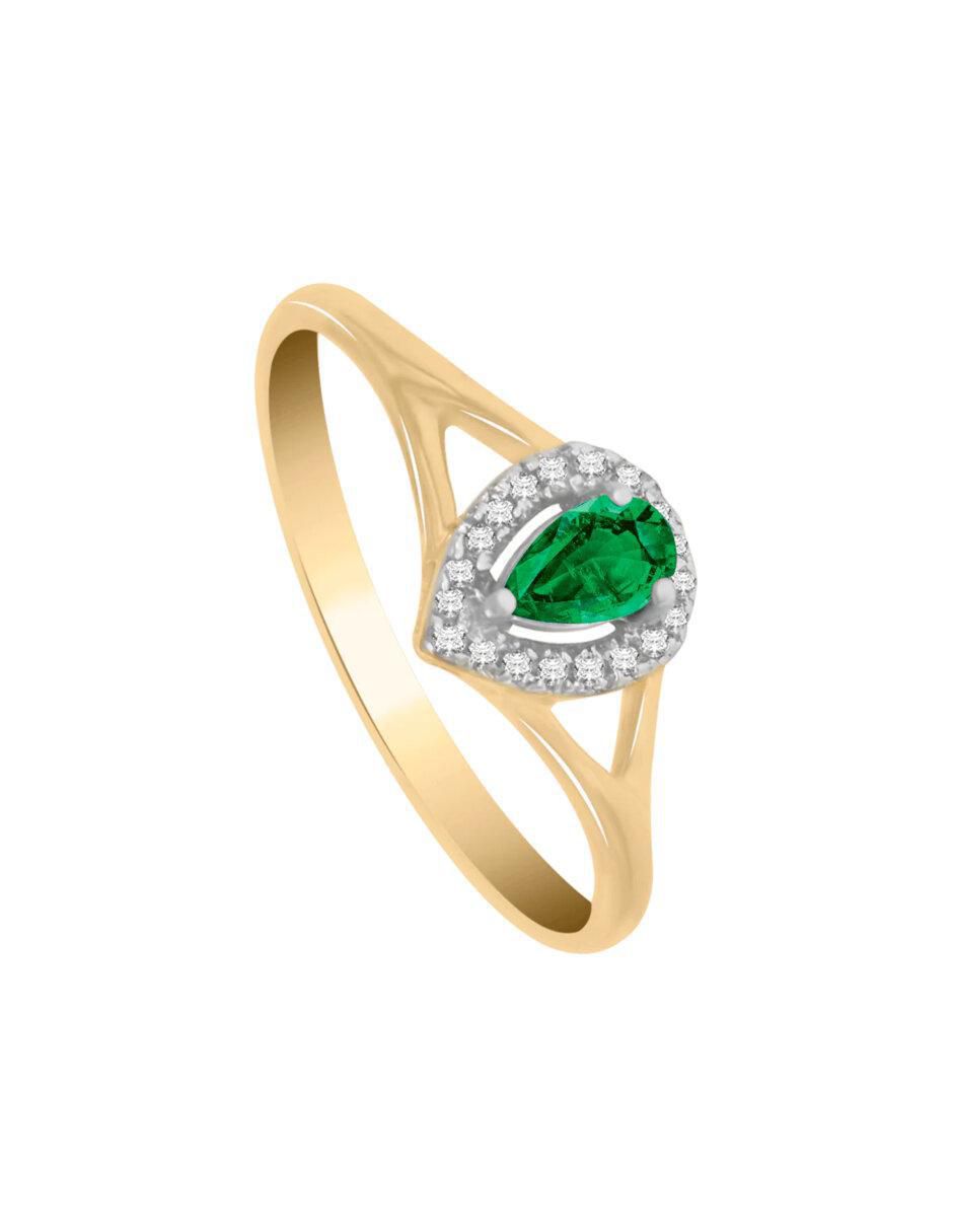 Anillo Cristina 14 K de oro esmeralda y diamante brillante 2