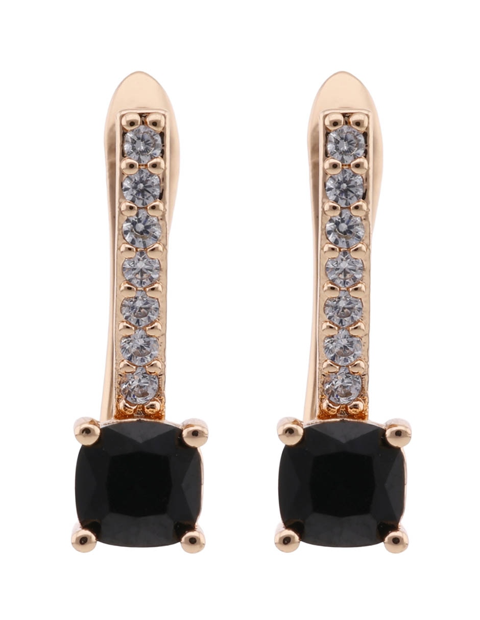 Aretes cortos rectangulares E& de plata P 925 con acabado brillante zirconia
