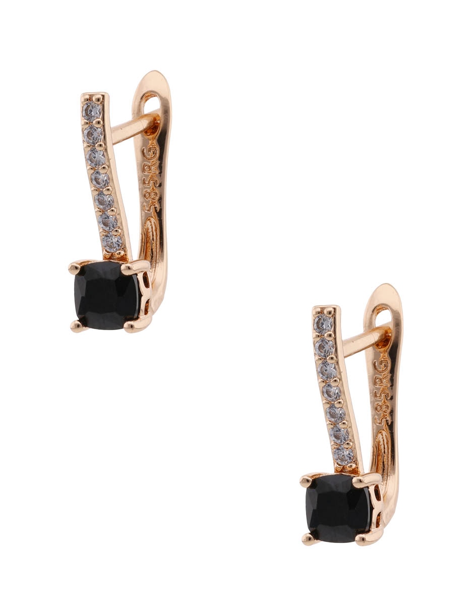 Aretes cortos rectangulares E& de plata P 925 con acabado brillante zirconia 5