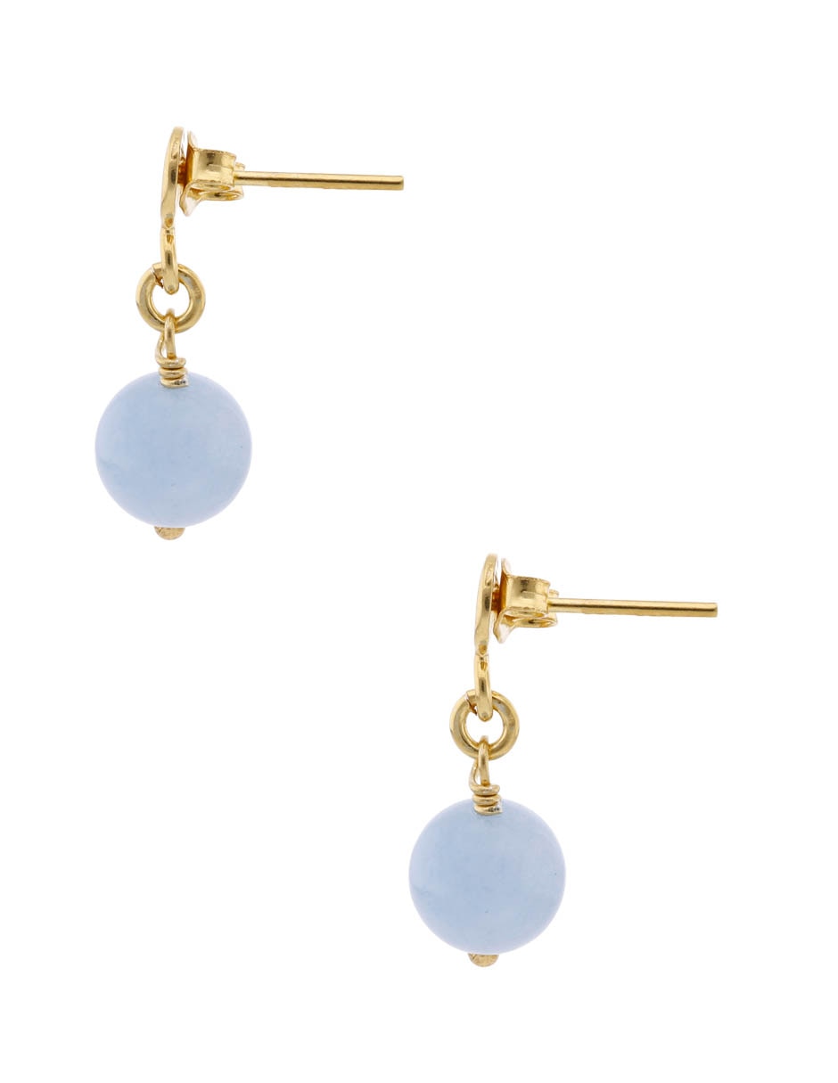 Aretes cortos de esfera e& fashion de plata p 925 con acabado baño de oro cuarzo 6
