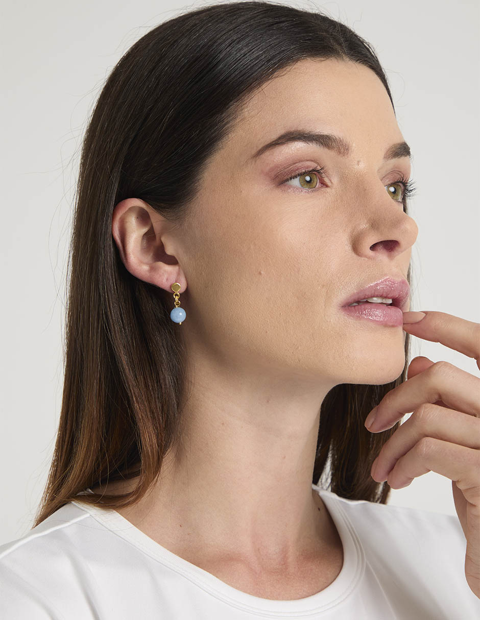 Aretes cortos de esfera e& fashion de plata p 925 con acabado baño de oro cuarzo 7