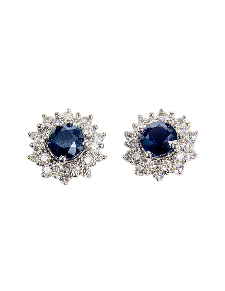 Aretes cortos de sol de oro 14 K con acabado texturizado zafiro y diamante