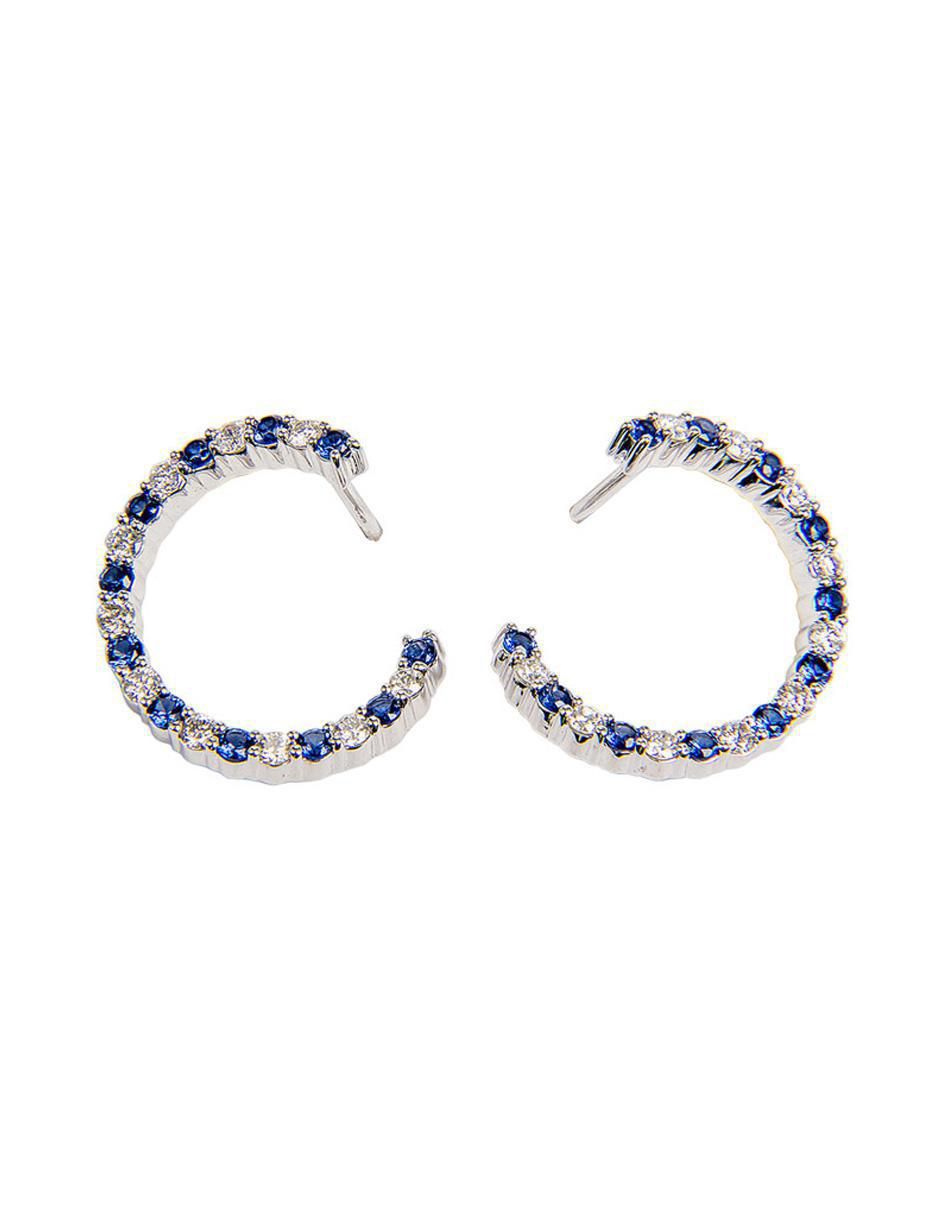 Arracadas de luna de oro 14 K con acabado texturizado zafiro y diamante Arracadas de luna de oro 14 K con acabado texturizado zafiro y diamante