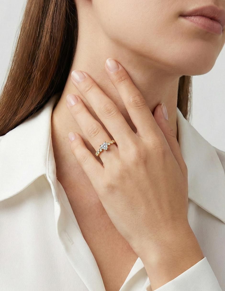 Anillo de compromiso "de" oro 14 k abba joyas sin familia zirconia