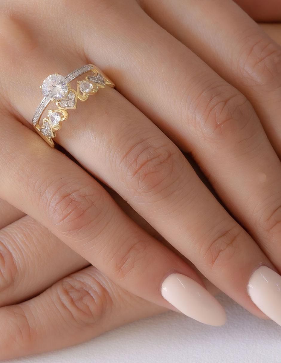 Anillo de compromiso "de" oro 10 k abba joyas sin familia zirconia