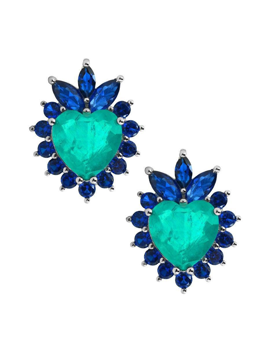 Aretes y collar de corazón de plata P 925 zafiro 2
