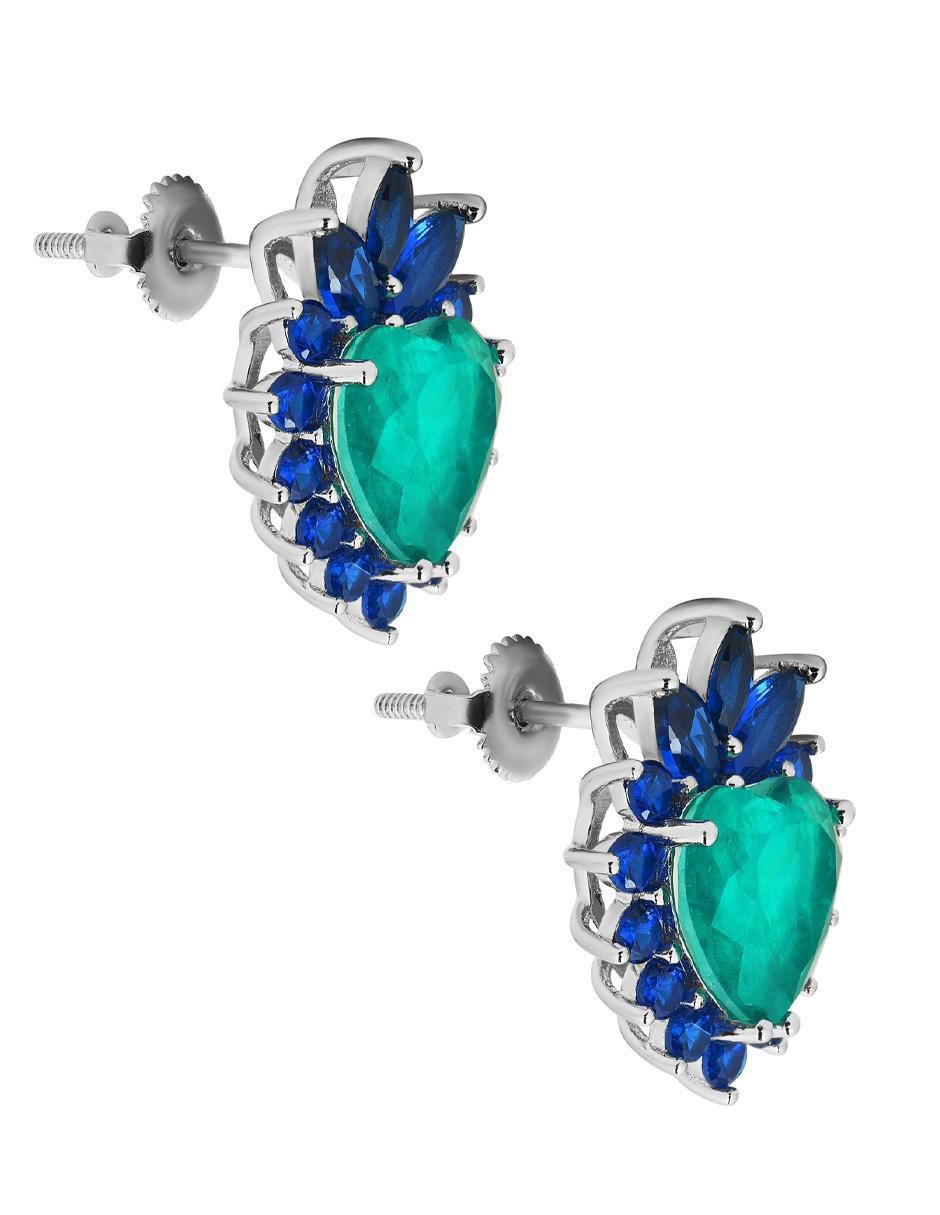 Aretes y collar de corazón de plata P 925 zafiro 3