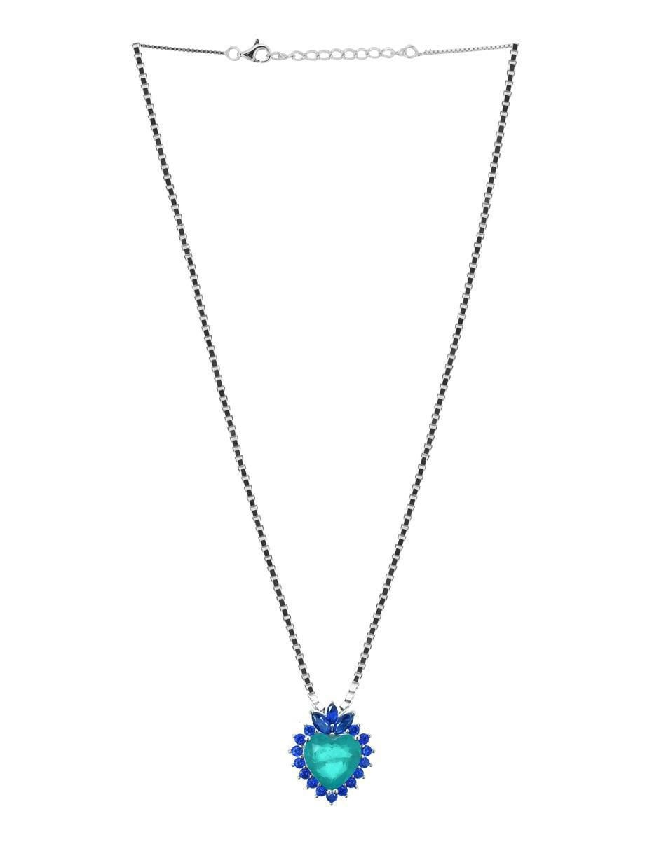 Aretes y collar de corazón de plata P 925 zafiro 6