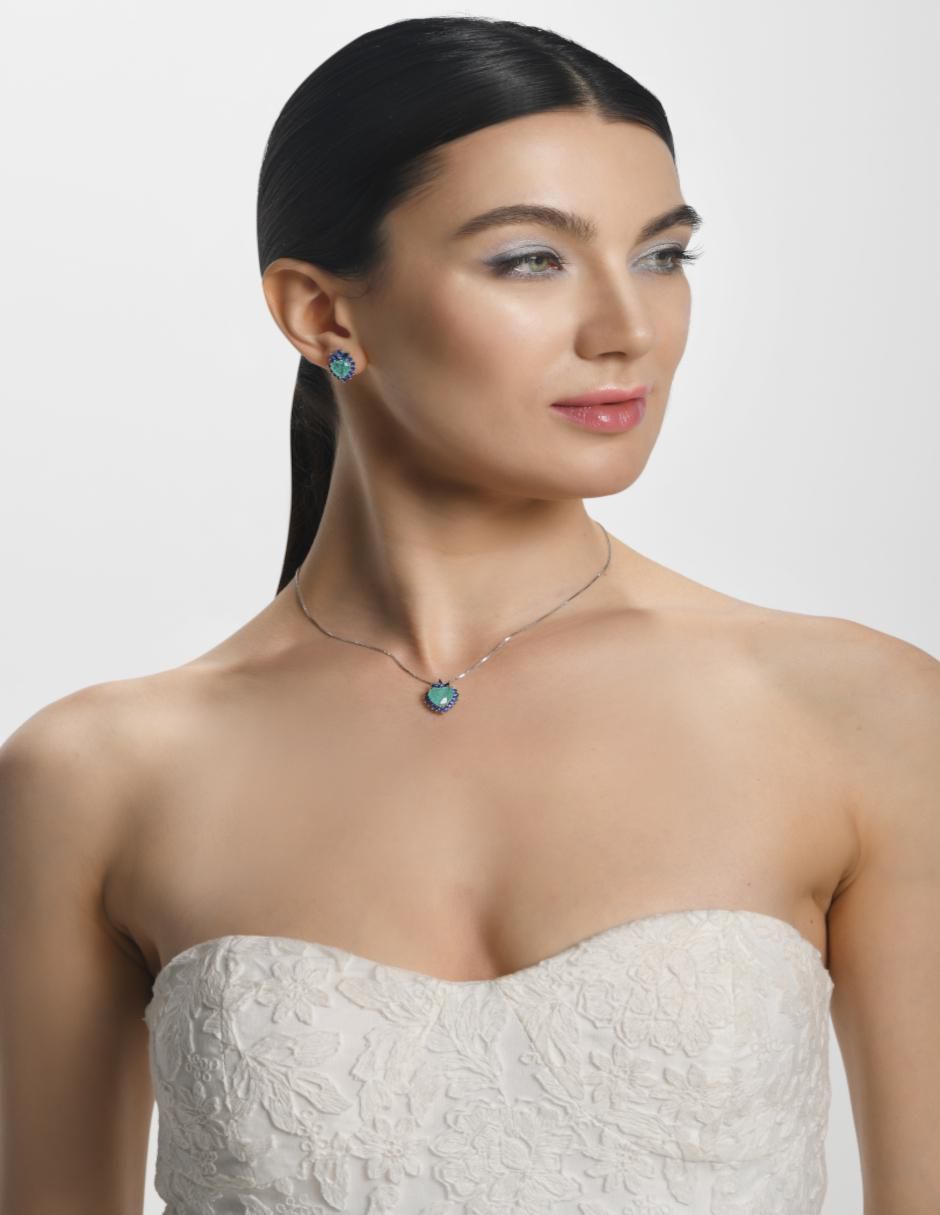 Aretes y collar de corazón de plata P 925 zafiro 9