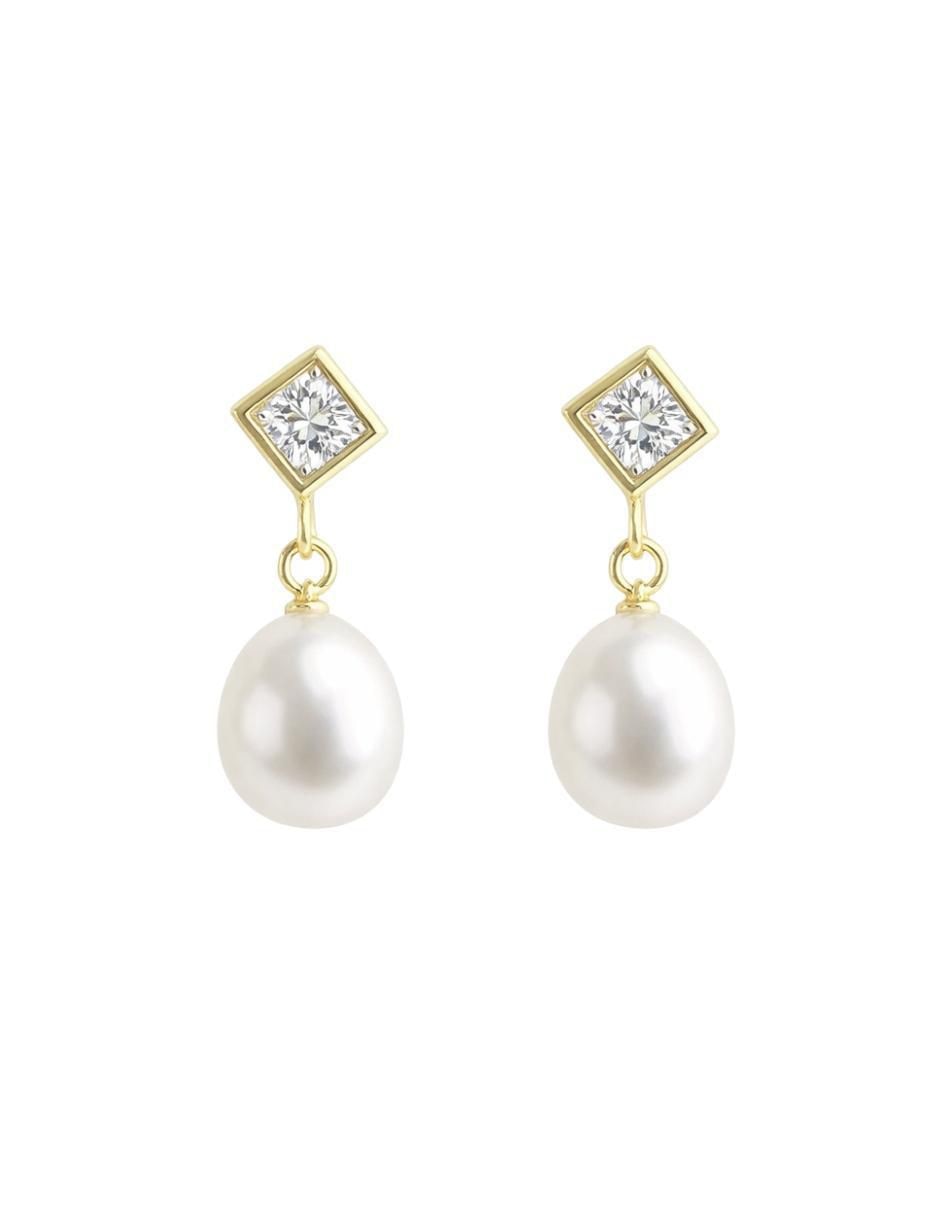 Aretes cortos de rombo de oro 10 K con acabado brillante zirconia