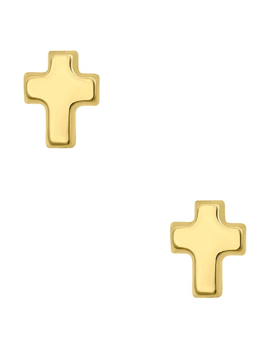 Broqueles de cruz de oro amarillo 14 k con acabado pulido Broqueles de cruz de oro amarillo 14 k con acabado pulido