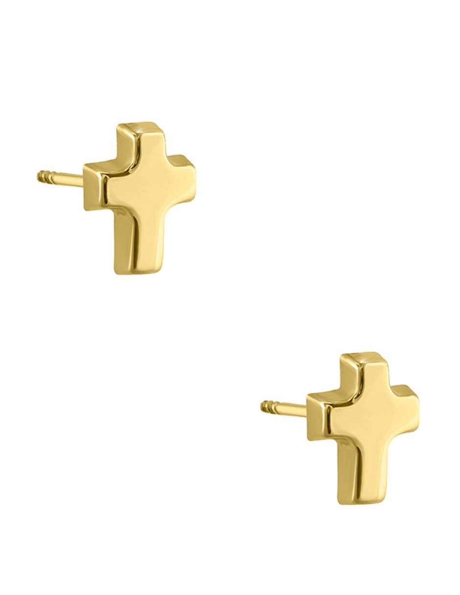 Broqueles de cruz de oro amarillo 14 k con acabado pulido 2