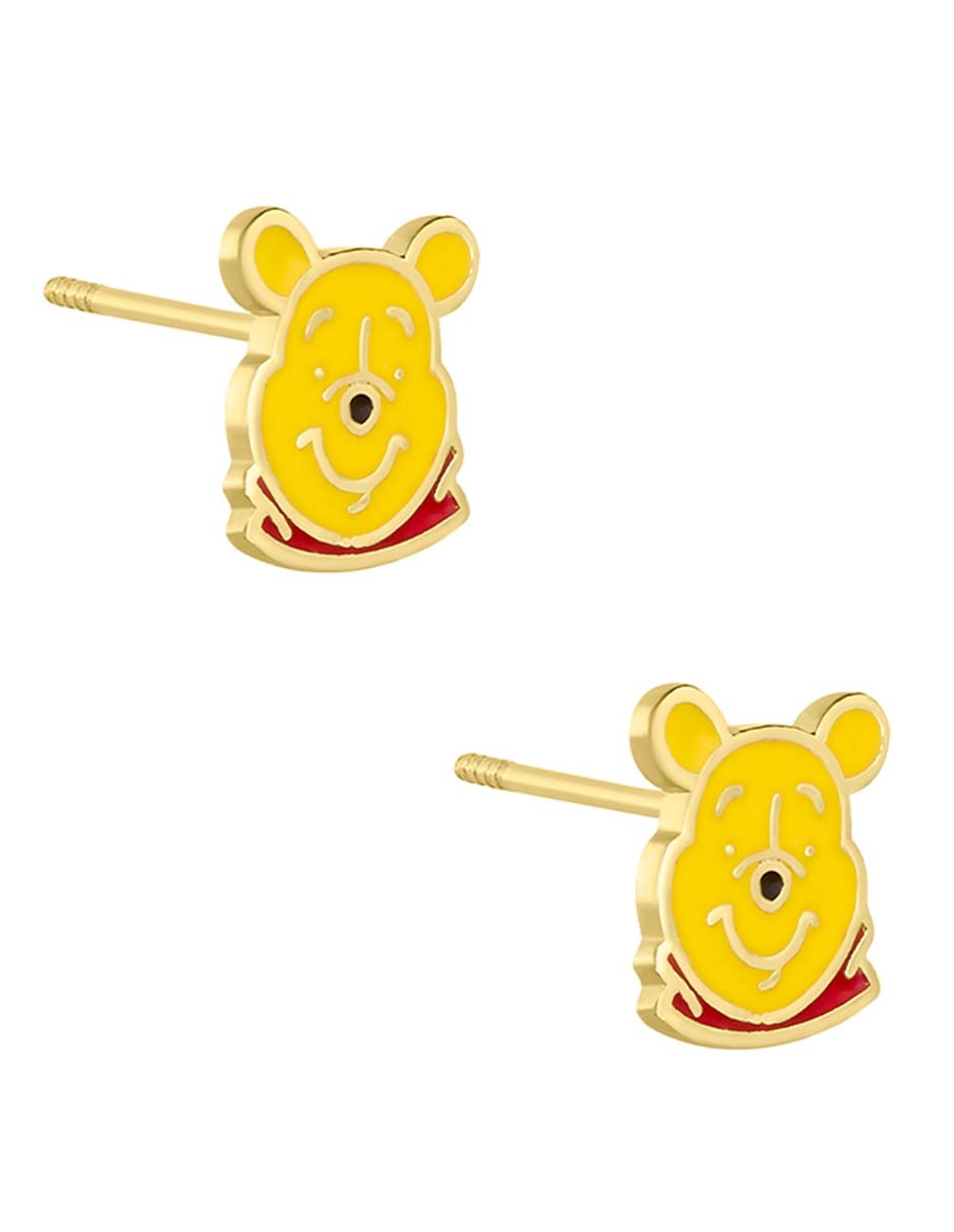 Broqueles Winnie Pooh de oro amarillo 14 k con acabado esmaltado 2