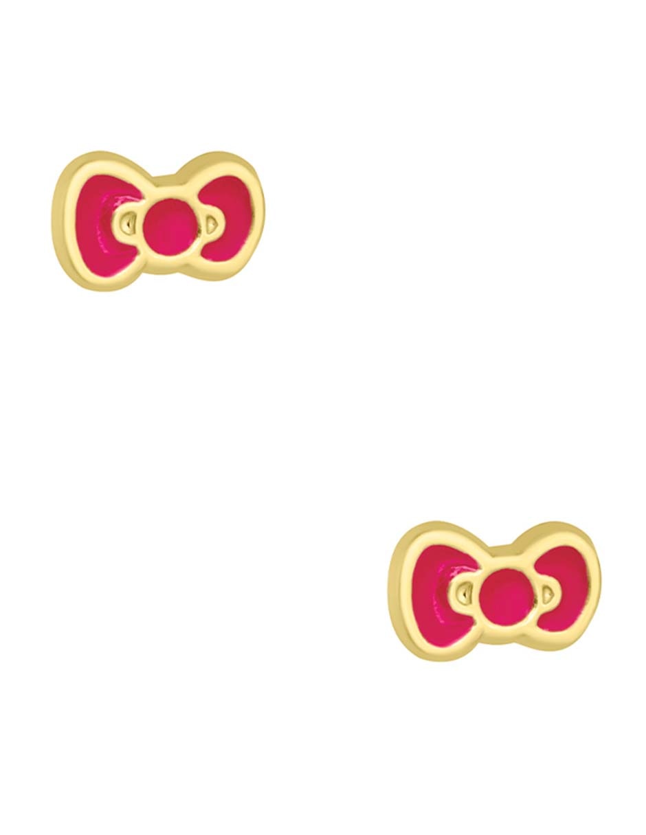 Broqueles de moño Hello Kitty de oro amarillo 14 k con acabado esmaltado
