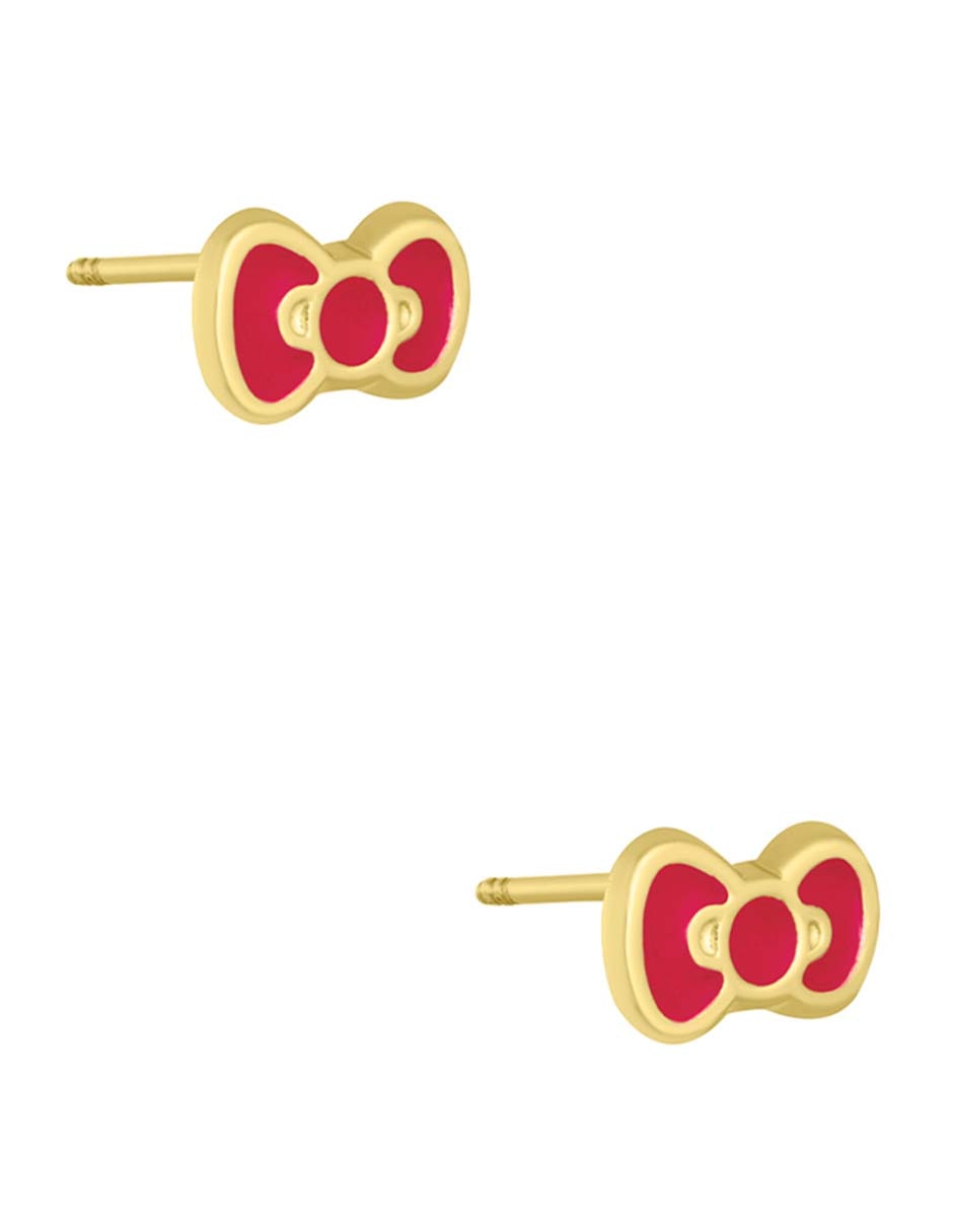 Broqueles de moño Hello Kitty de oro amarillo 14 k con acabado esmaltado 2