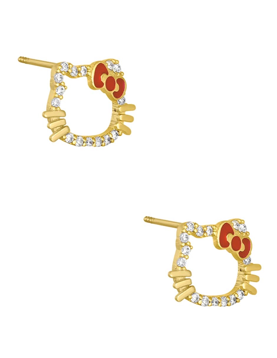 Broqueles de gato Hello Kitty de oro amarillo 14 k con acabado pavé zirconia 2