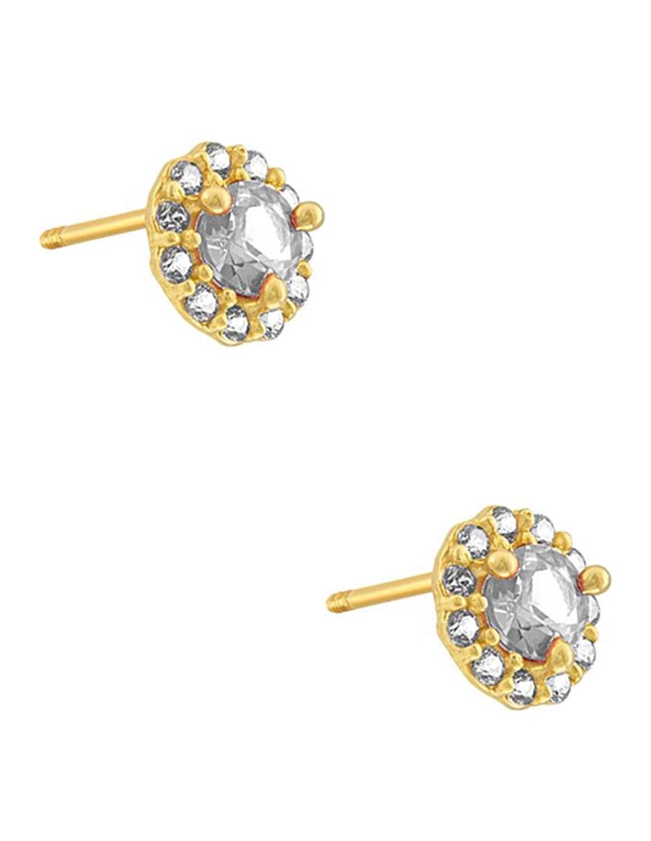 Broqueles de oro amarillo 14 k con acabado pulido zirconia 2