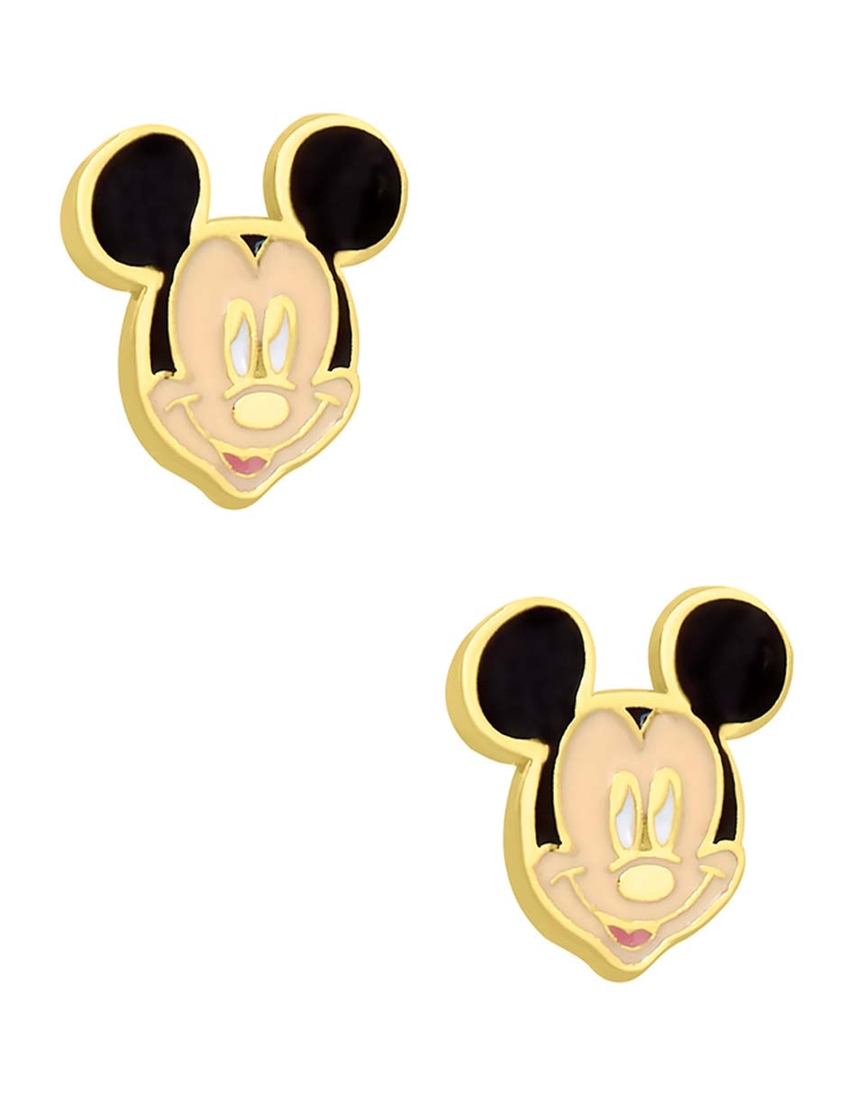 Broqueles Mickey de oro amarillo 14 k con acabado esmaltado