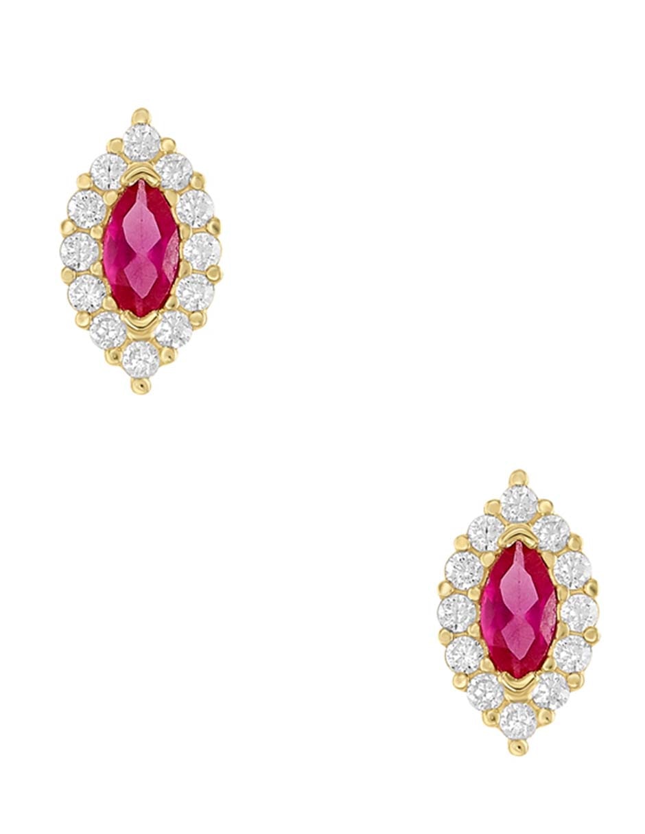 Broqueles de oro amarillo 14 k con acabado pulido zirconia