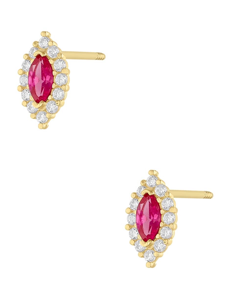 Broqueles de oro amarillo 14 k con acabado pulido zirconia 2