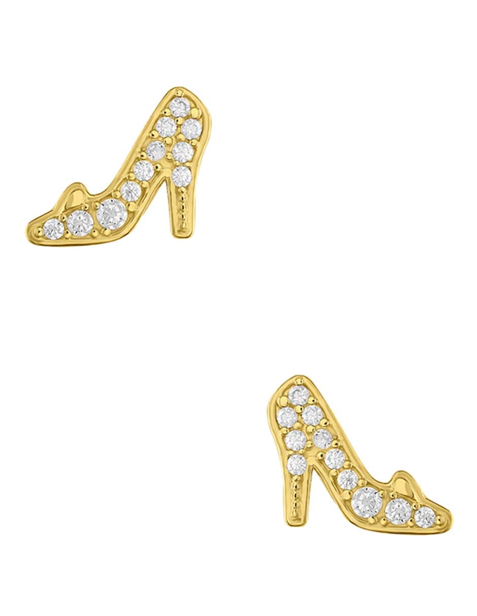 Broqueles de zapato Disney Princess de oro amarillo 14 k con acabado pulido zirconia