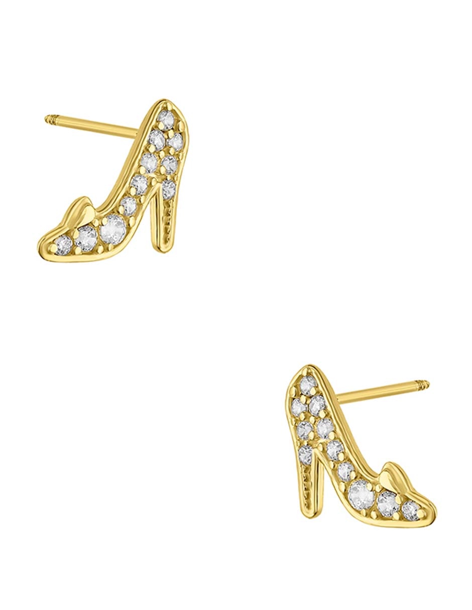 Broqueles de zapato Disney Princess de oro amarillo 14 k con acabado pulido zirconia 3