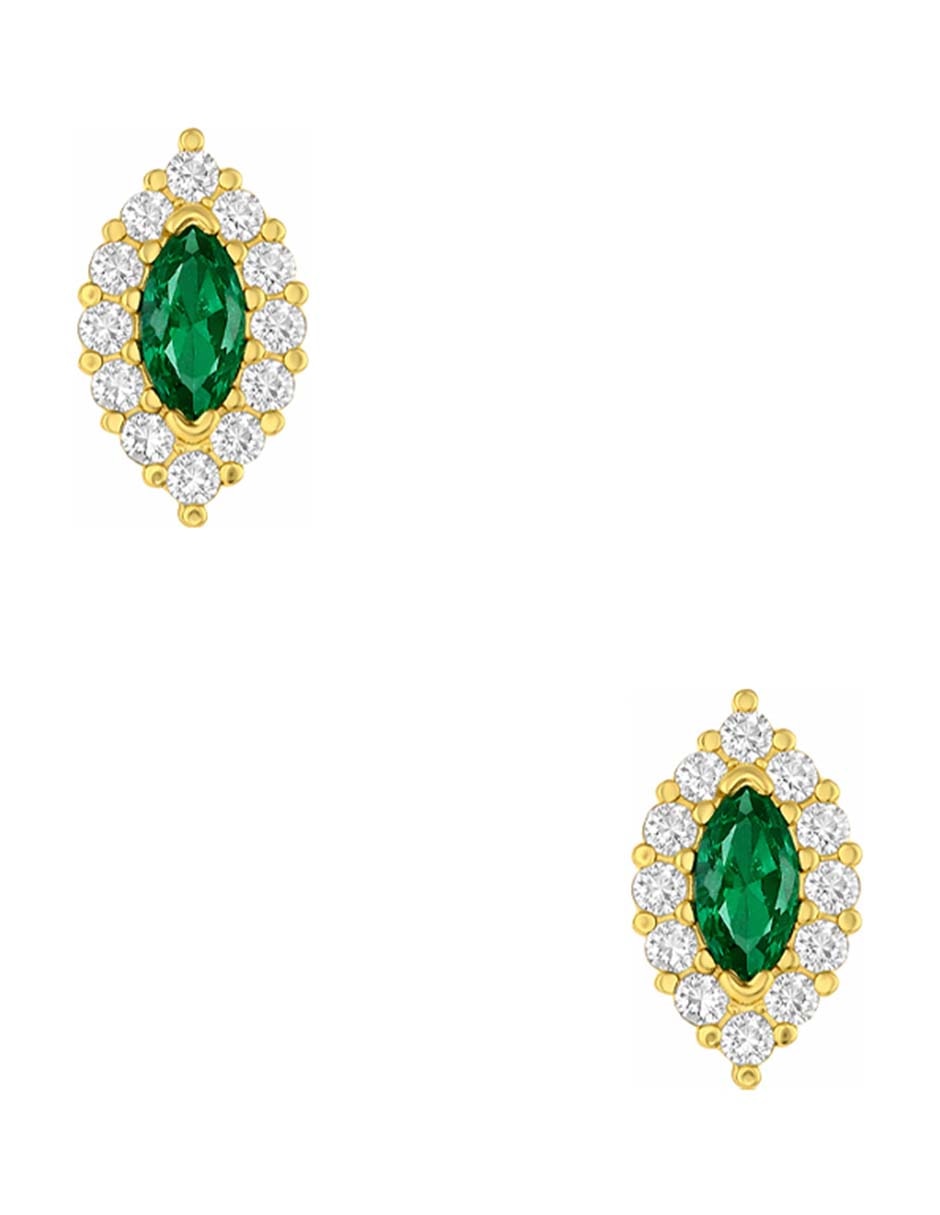 Broqueles de oro amarillo 14 k con acabado pulido zirconia