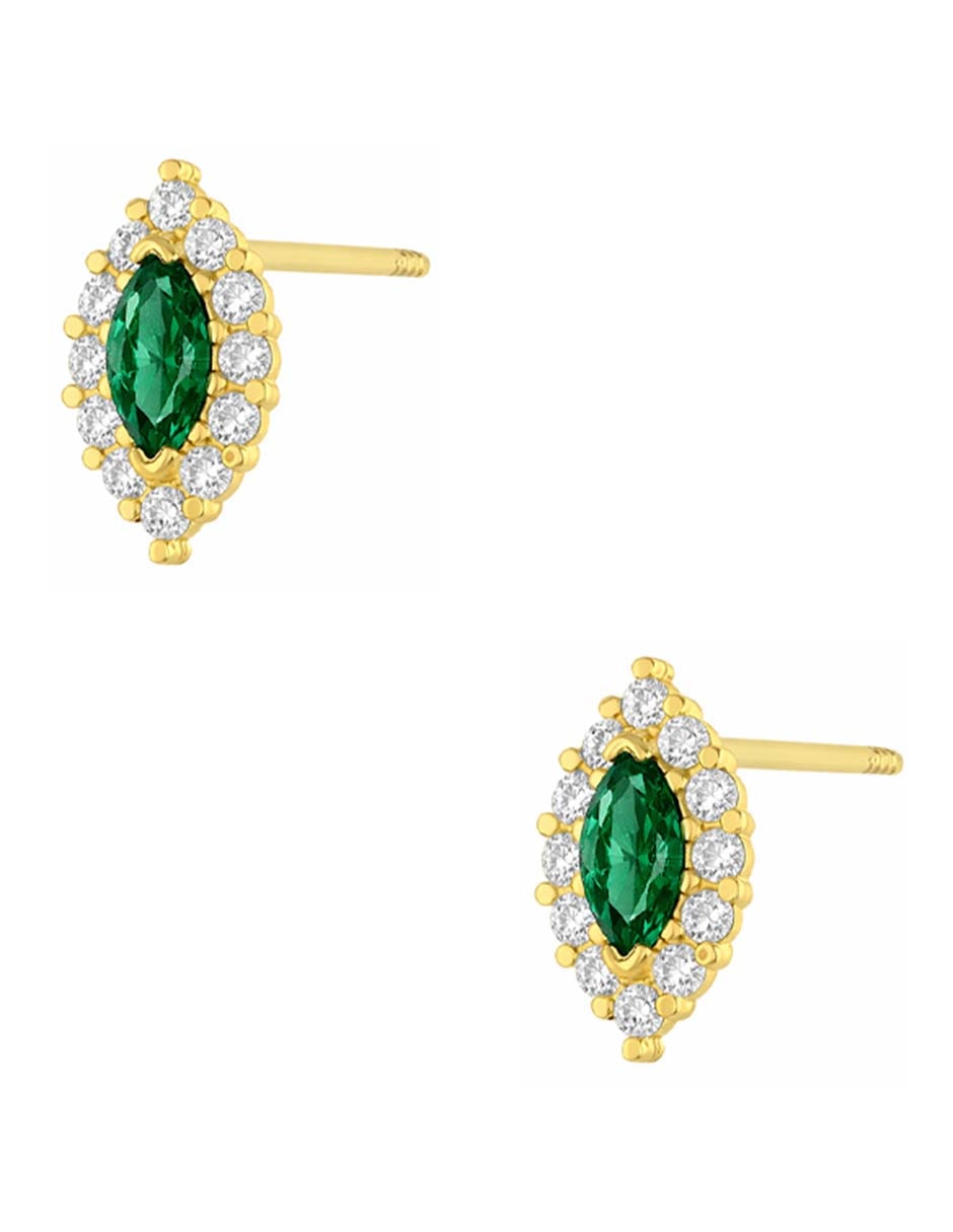 Broqueles de oro amarillo 14 k con acabado pulido zirconia 2