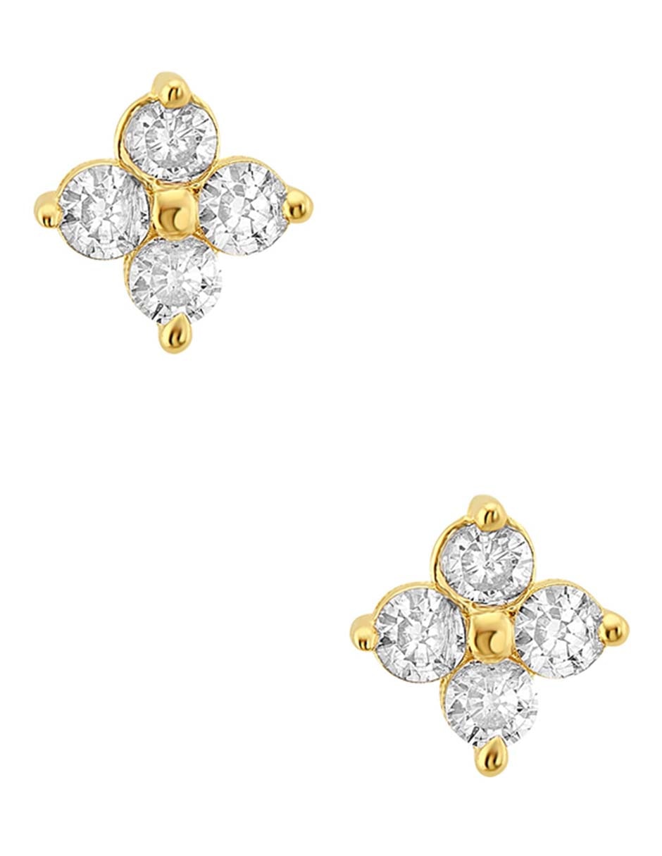 Broqueles de oro amarillo 14 k con acabado pulido zirconia