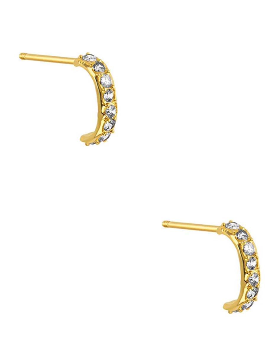 Broqueles de oro amarillo 14 k con acabado pulido zirconia 3
