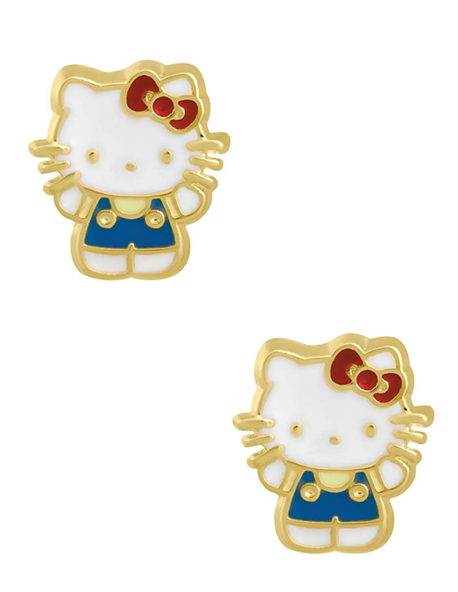 Broqueles de gato Hello Kitty de oro amarillo 14 k con acabado esmaltado