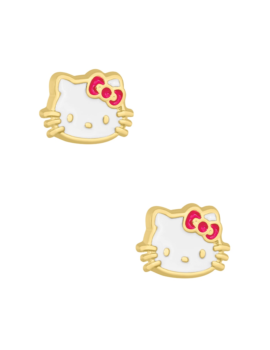 Broqueles de gato Hello Kitty de oro amarillo 14 K con acabado esmaltado