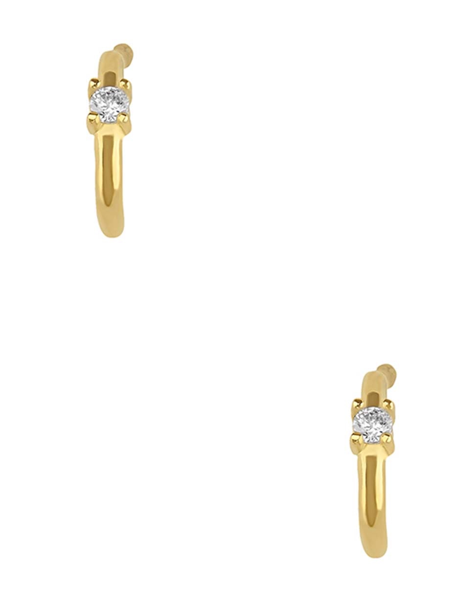 Broqueles de oro amarillo 14 k con acabado pulido zirconia