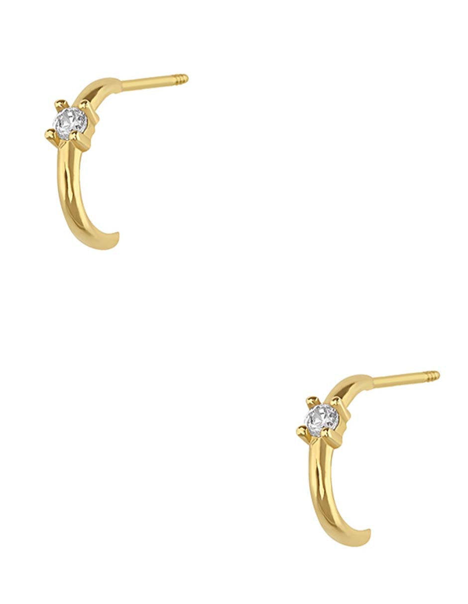 Broqueles de oro amarillo 14 k con acabado pulido zirconia 2