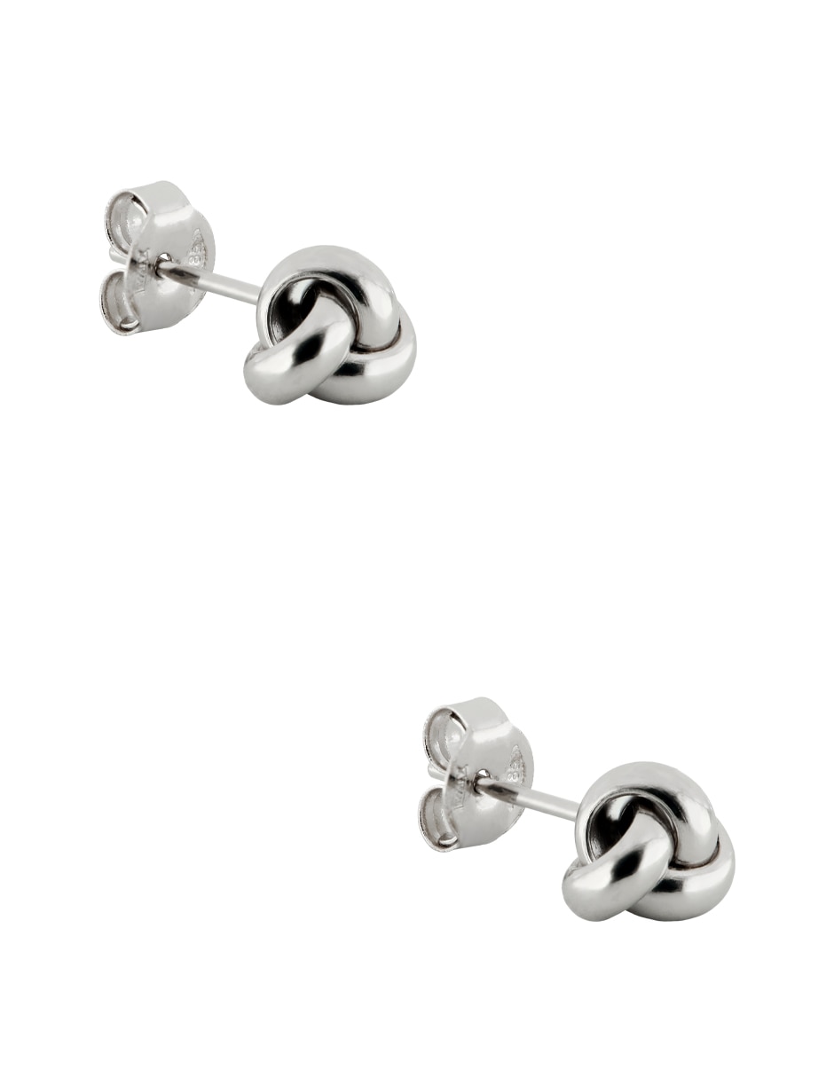 Aretes cortos de nudo de oro blanco 14 K con acabado pulido