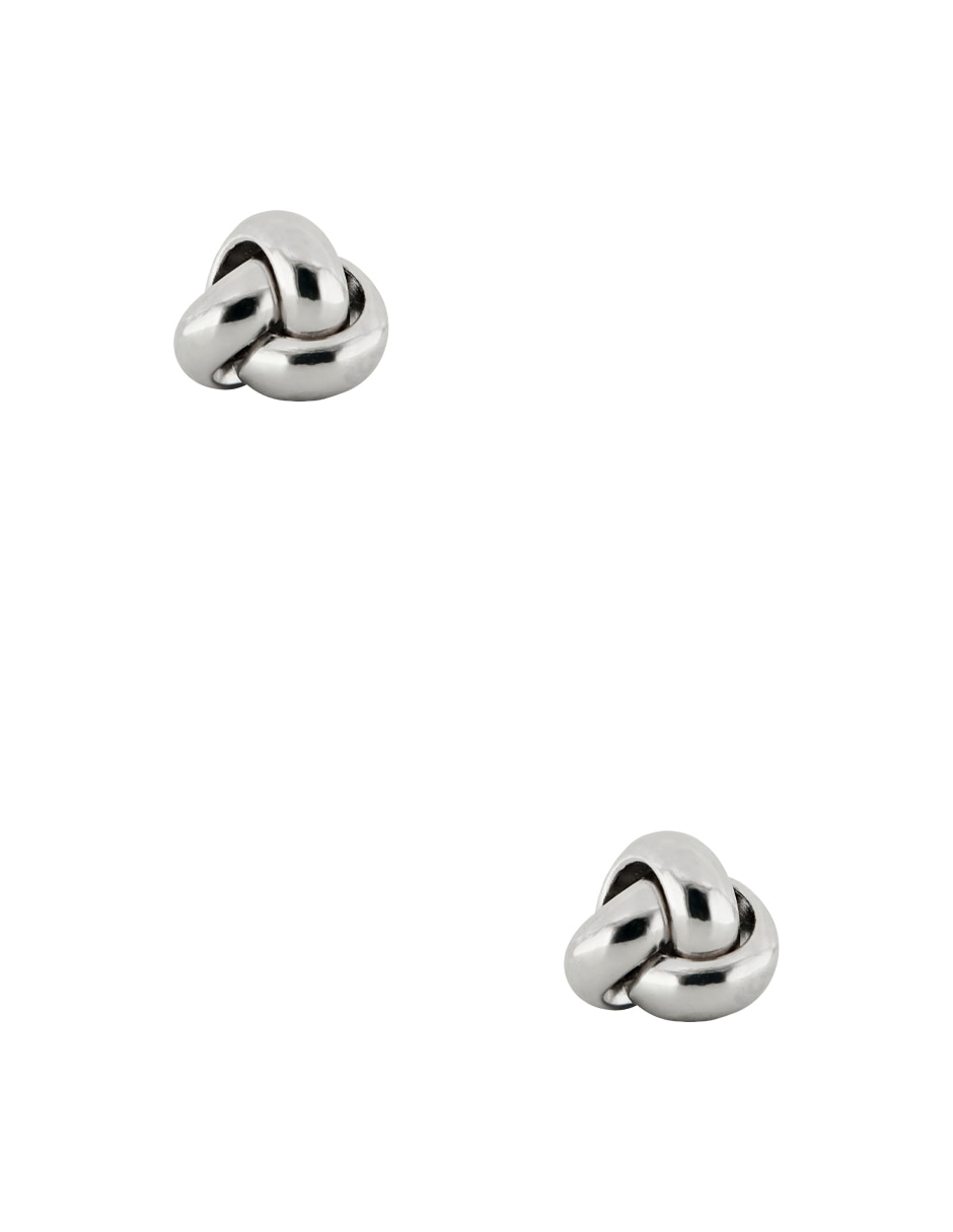 Aretes cortos de nudo de oro blanco 14 K con acabado pulido 2