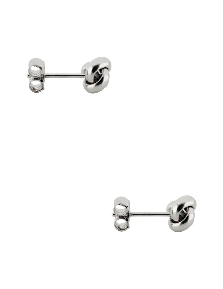Aretes cortos de nudo de oro blanco 14 K con acabado pulido 3