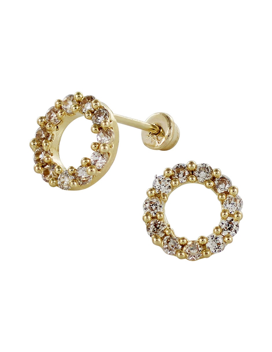 Broqueles redondos de oro 14 K con acabado brillante zirconia