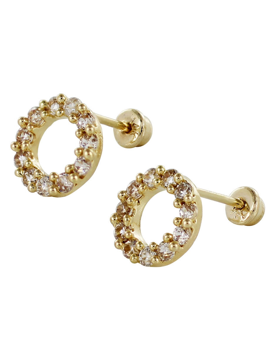 Broqueles redondos de oro 14 K con acabado brillante zirconia 2