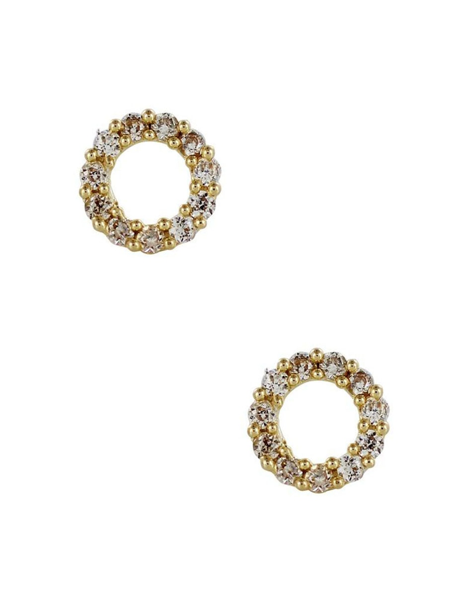 Broqueles redondos de oro 14 K con acabado brillante zirconia 6