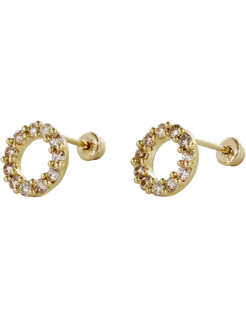Broqueles redondos de oro 14 K con acabado brillante zirconia 8