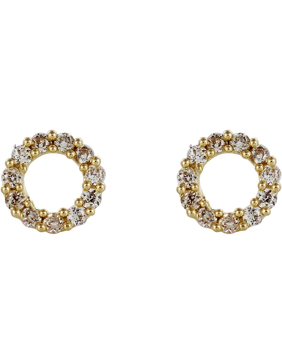 Broqueles redondos de oro 14 K con acabado brillante zirconia 9