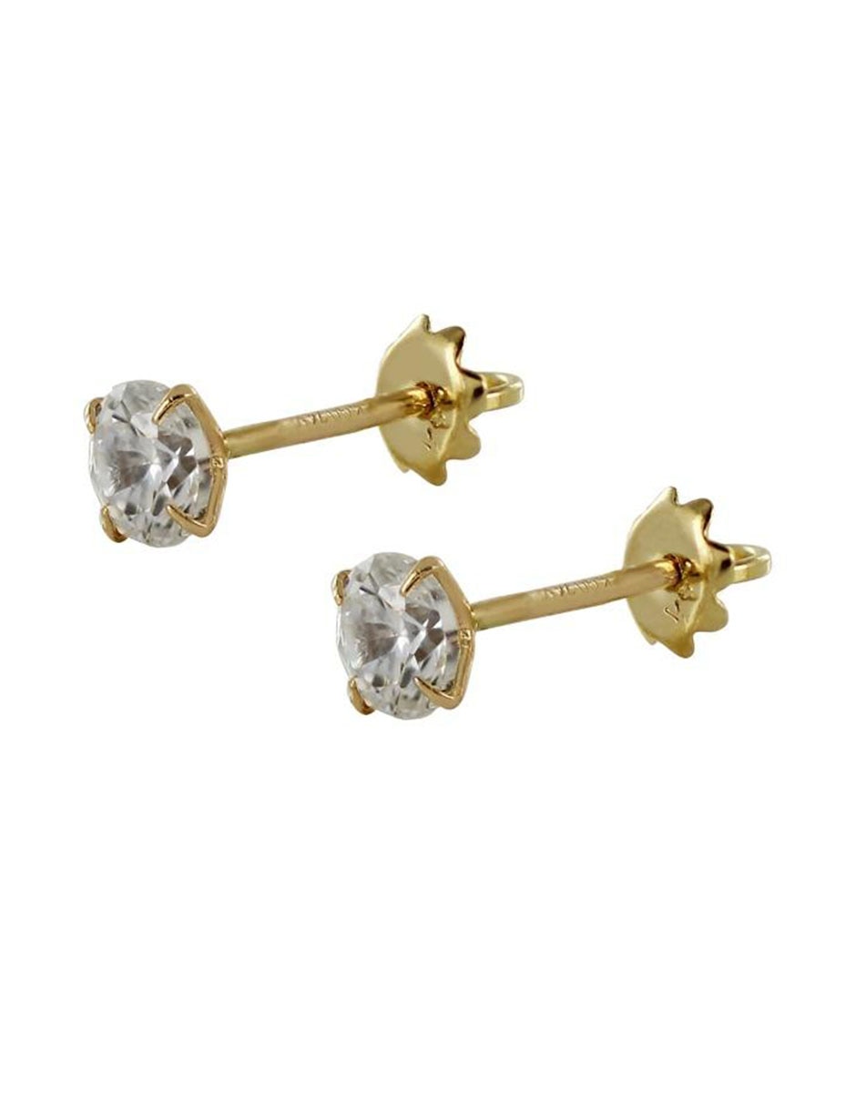 Broqueles redondos de oro 14 K con acabado brillante zirconia 2